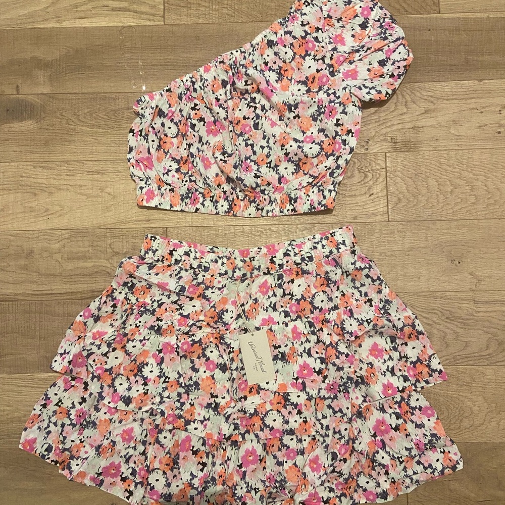 Floral One-Shoulder Top and Skirt Set